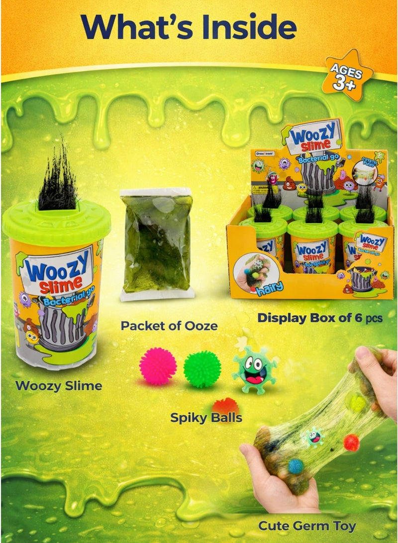 Greateam Woozy Slime Hair Style for Kids  Set of 6 Pcs Display Box Woozy Slime “Bacterial go” Hairy Crystal Putty Ooze Slime Toy Super Sticky & Super Stretchy Green Slime with Hair Effect Spiky Sensory Balls + Cute Germ Character Toy Funny Gross Slime Party Fidget Sensory Play Toy for Boys & Girls Ages 3+ (Kids Slime Putty Toy Set) Kids Educational Learning Toy Best Gift for Ramadan - Image 2
